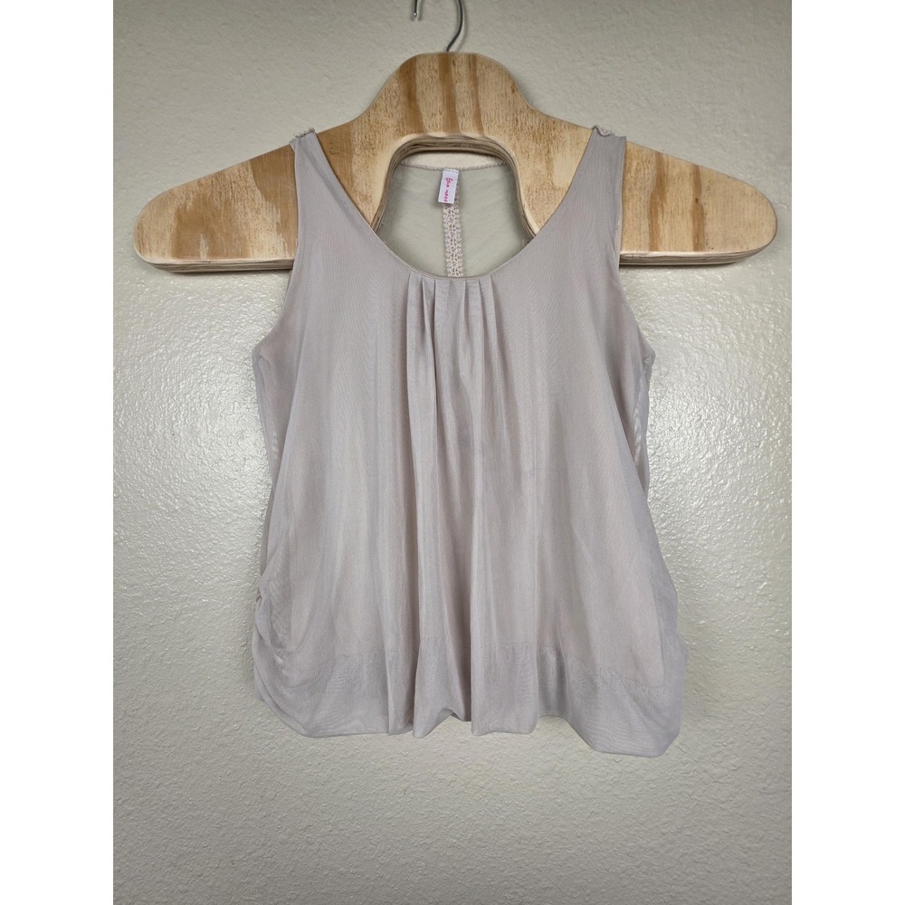Y2K Mary Jose Shirt Womens Small Beige Sheer Tank Top Lace‎ Back Blouse